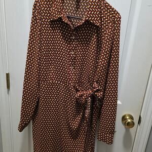​MICHAEL Michael Kors Geo Print Faux Wrap Shirt Dress Orange Brown XL